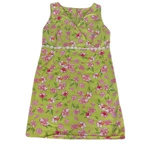 BAY STUDIO LIME GREEN PINK WHITE FLORAL DAISY WAIST DRESS. Size Large. EUC